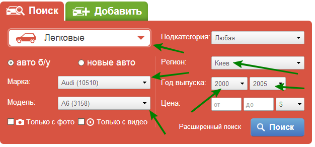 Фильтрация на поисковой выдаче сайта AUTO.RIA